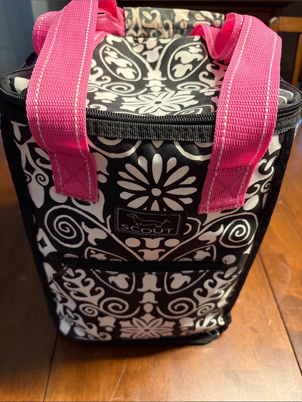 Scout Black & White Floral Travel Tote with Hot Pink Handles